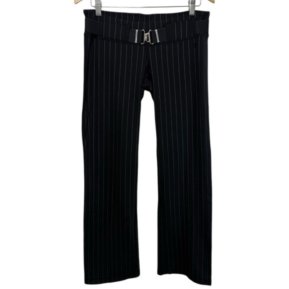 Vintage Y2K LULULEMON Low Rise Belted Leggings Size 8 Black Pinstripe